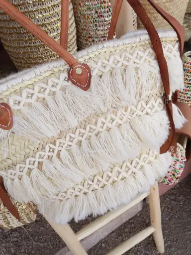 Grand sac en osier avec franges