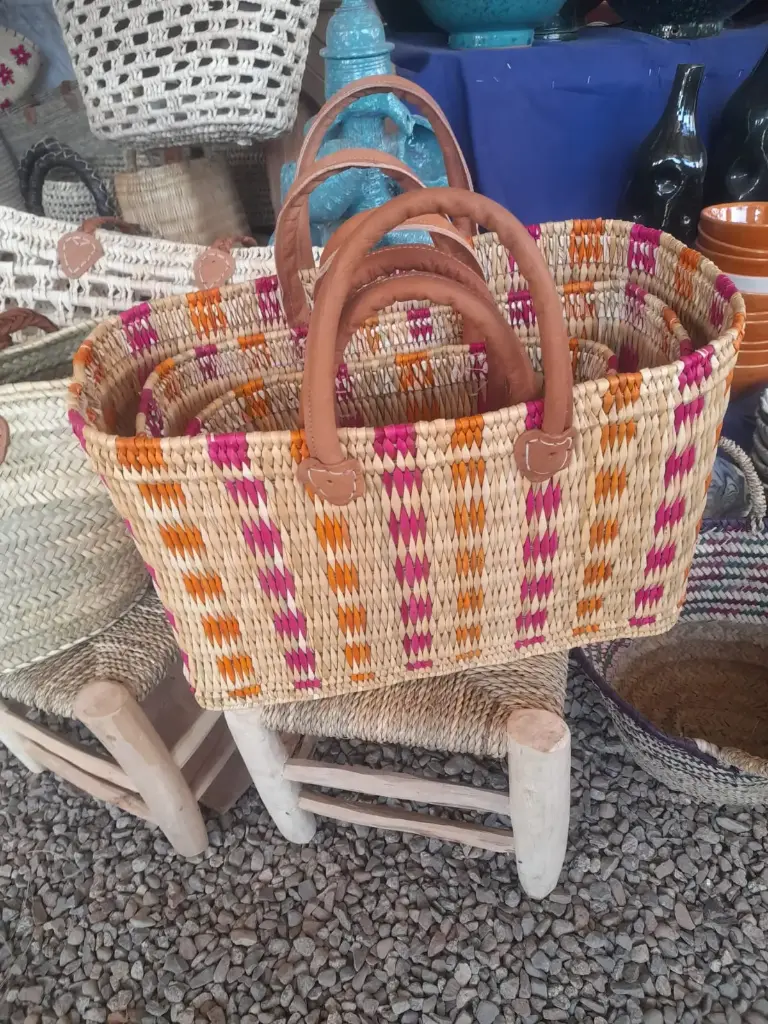 Panier en osier et ances en cuir (x3 gigognes)